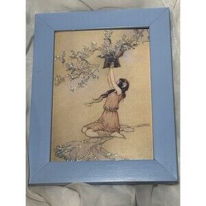 Warwick Goble "Pandora and Her Box" GLITTER blank  Card Framed Babies Flame Tree